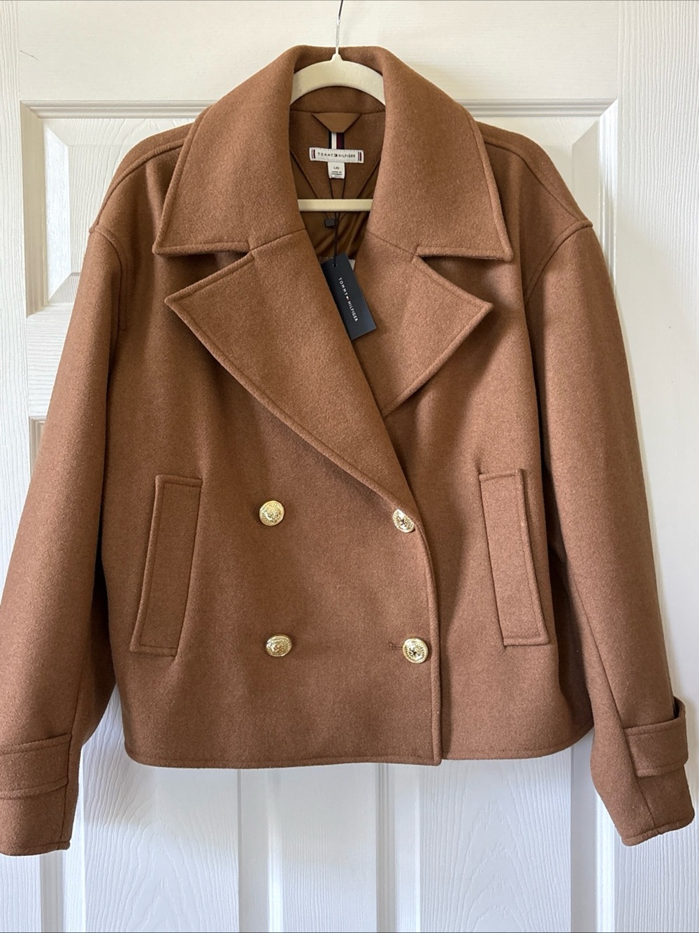 NWT Women’s Tommy Hilfiger Double-Breasted Peacoat in Camel Brown Retail $199